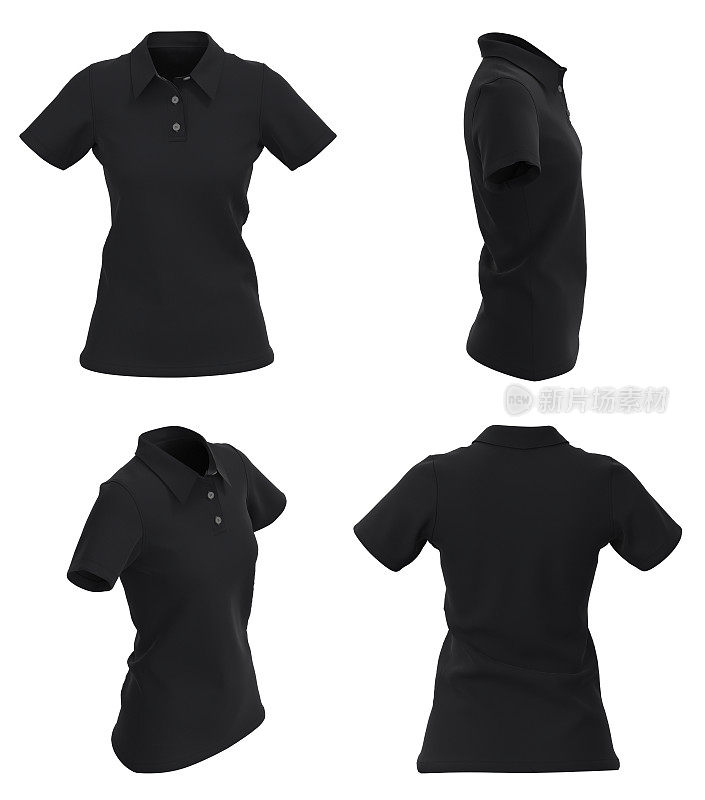 女士Polo t恤模型。孤立。黑色女式Polo衫